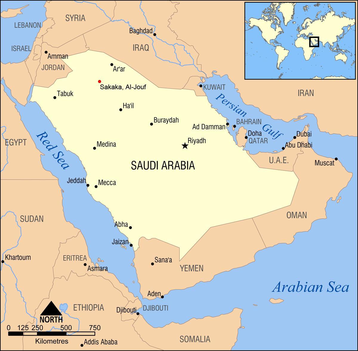 al jouf karta i Saudiarabien