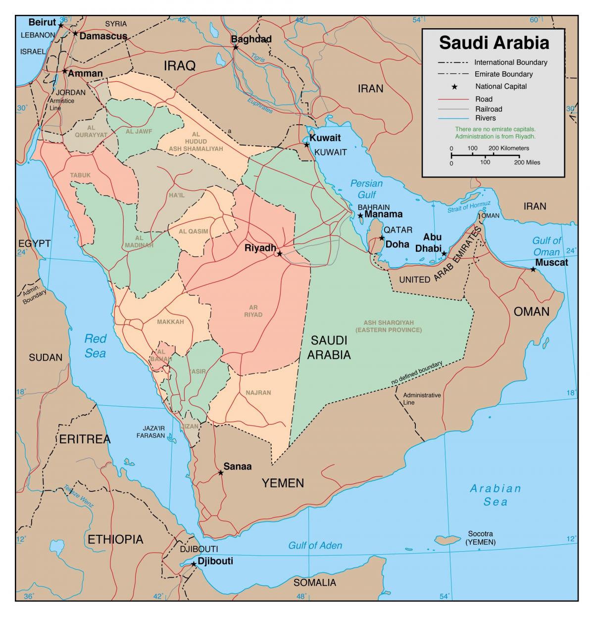 visa karta av Saudiarabien