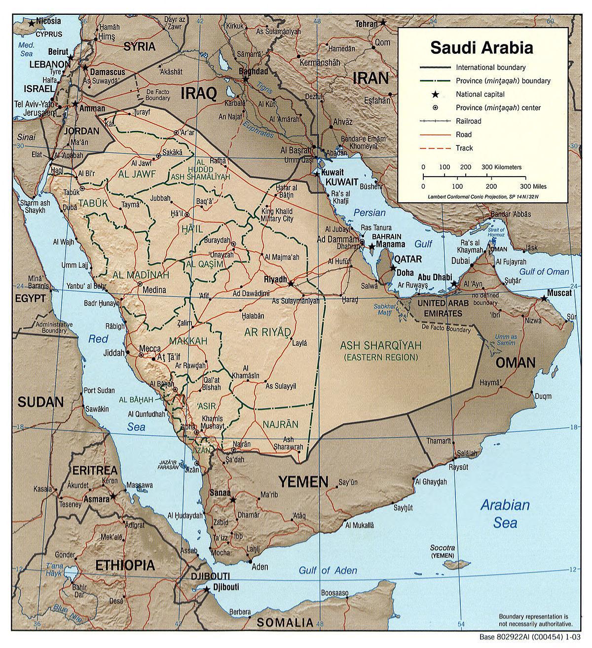 Saudiarabien geografi karta