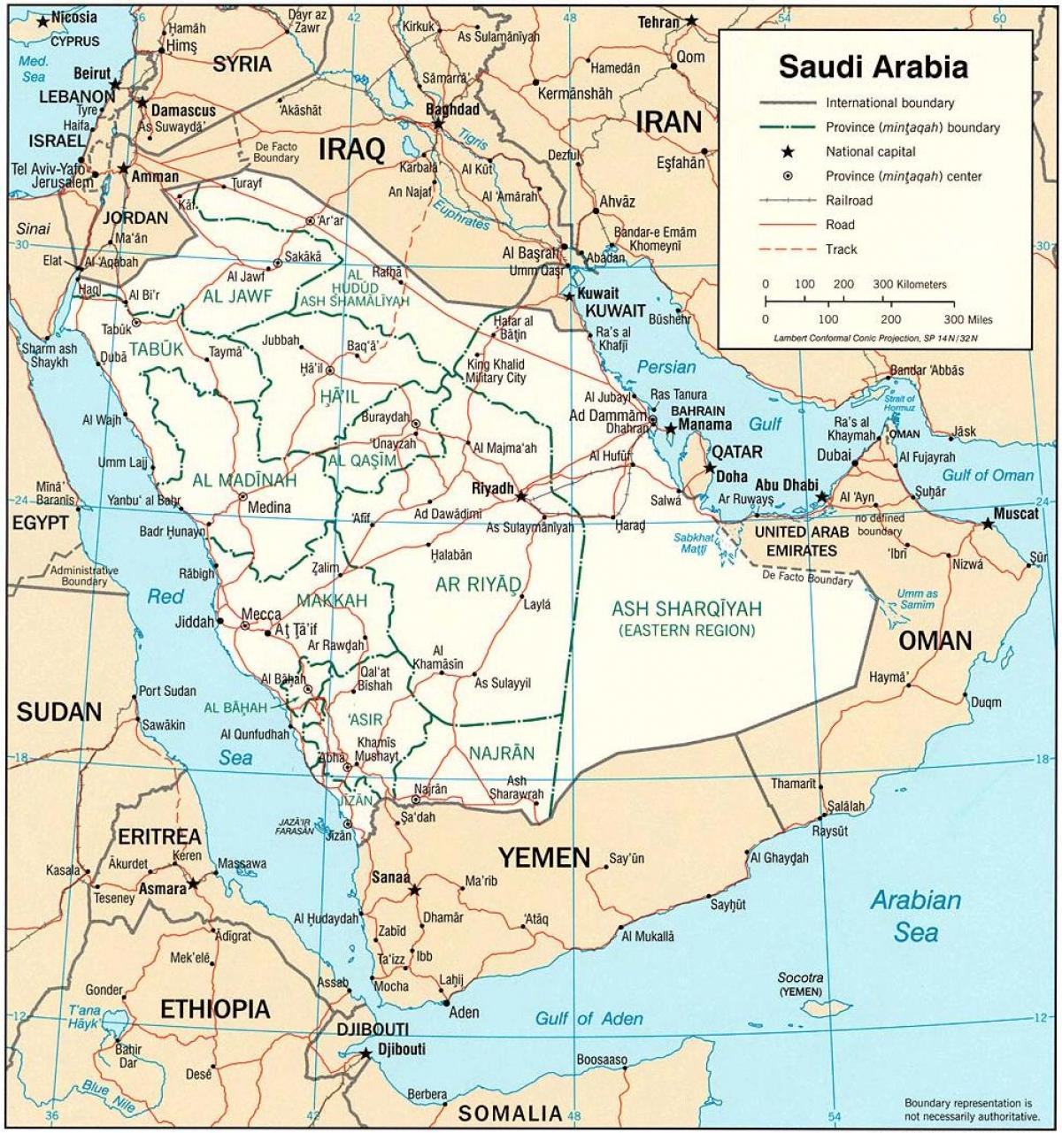Karta över Saudiarabien politiska