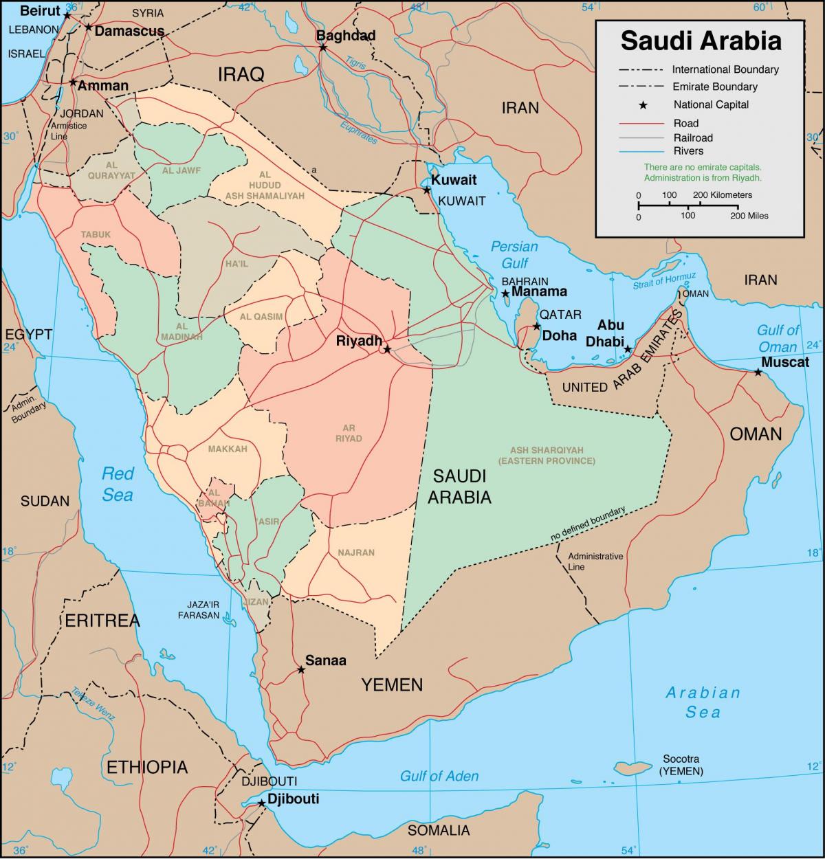 Saudiarabien regioner karta