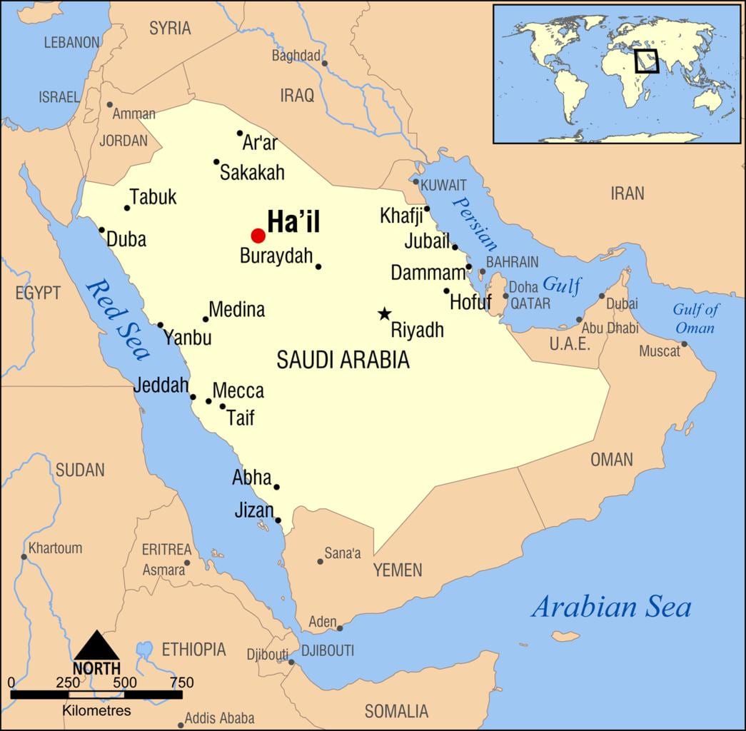 karta över hagel Saudiarabien