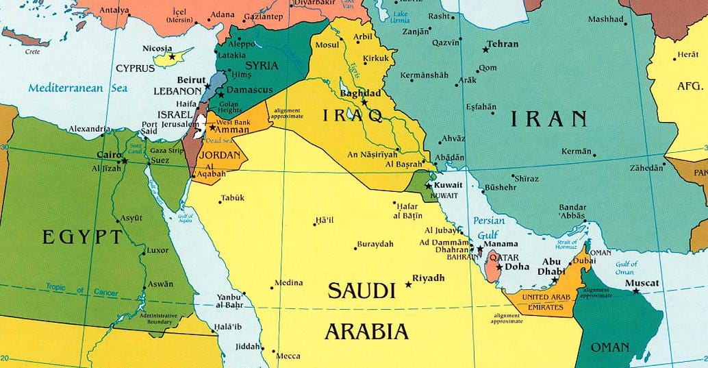 karta Saudiarabien omgivande länder