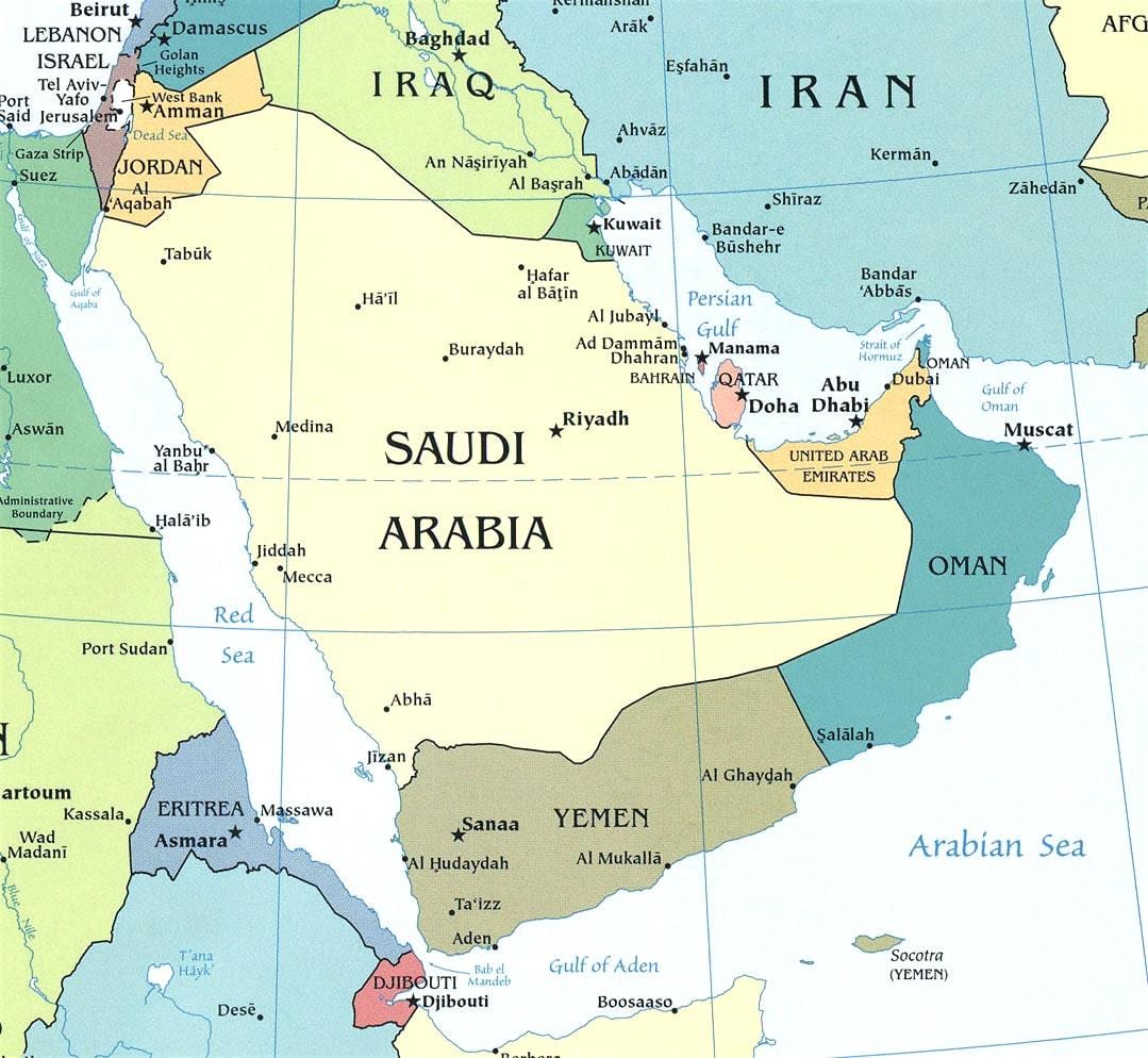 Karta av Saudi Arabiska halvön