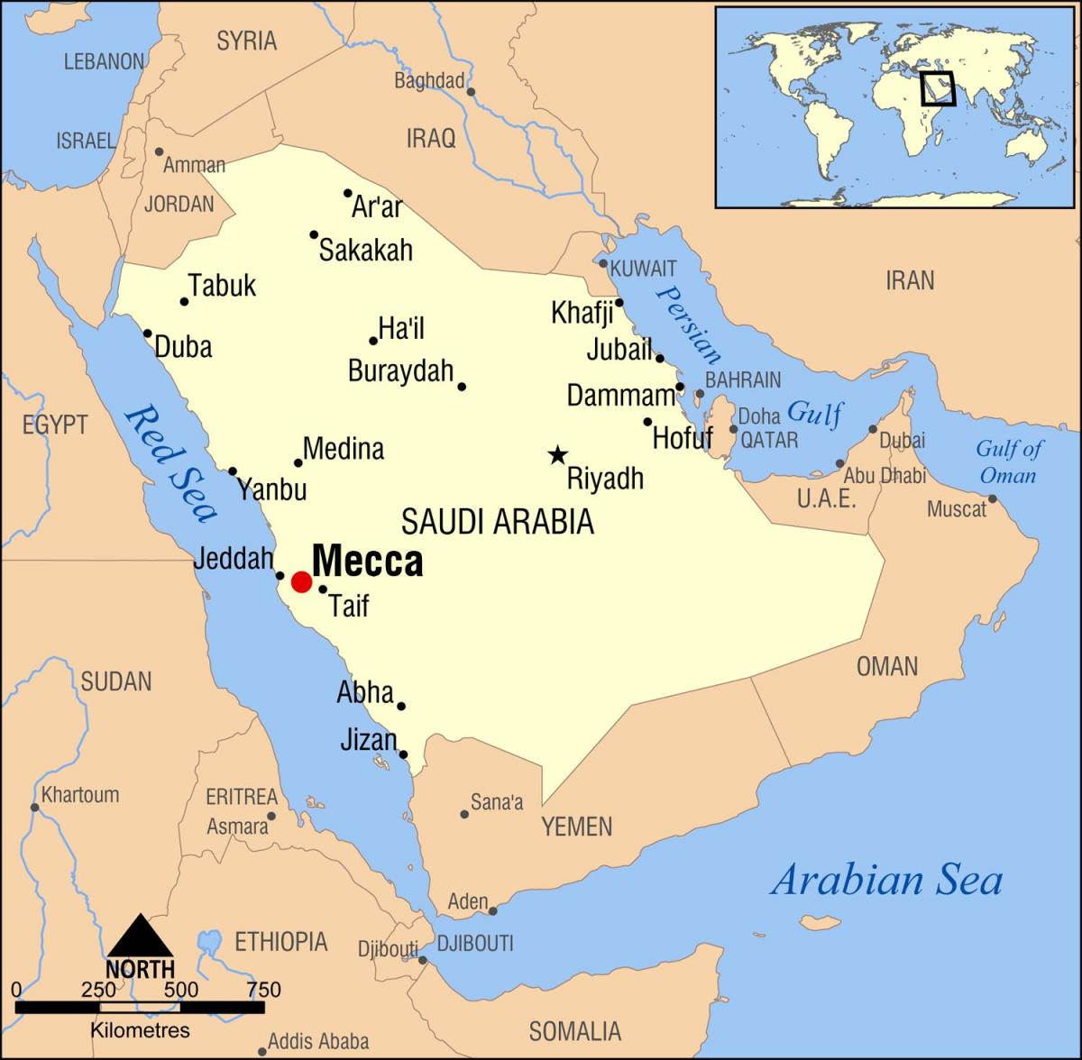 karta över mecka i Saudiarabien