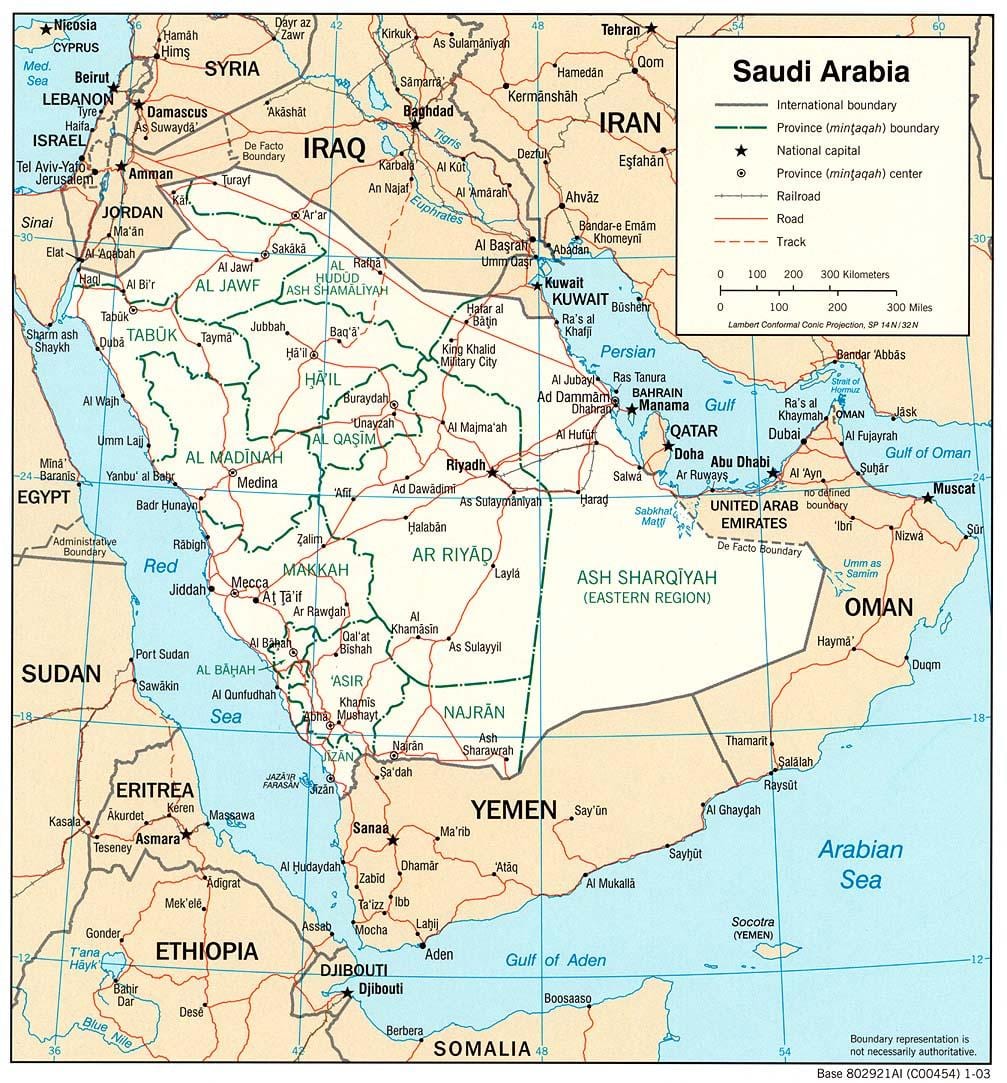 Karta över Saudiarabien med city namn