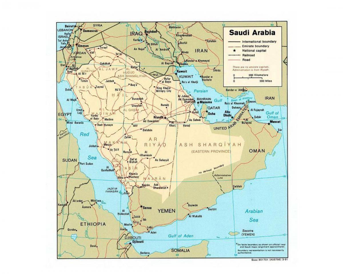 Saudiarabien karta med större städer