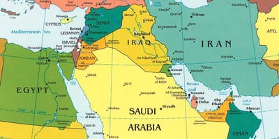 Karta Saudiarabien omgivande länder
