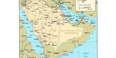 Saudiarabien karta med större städer