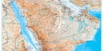 Karta över Saudiarabien topografiska